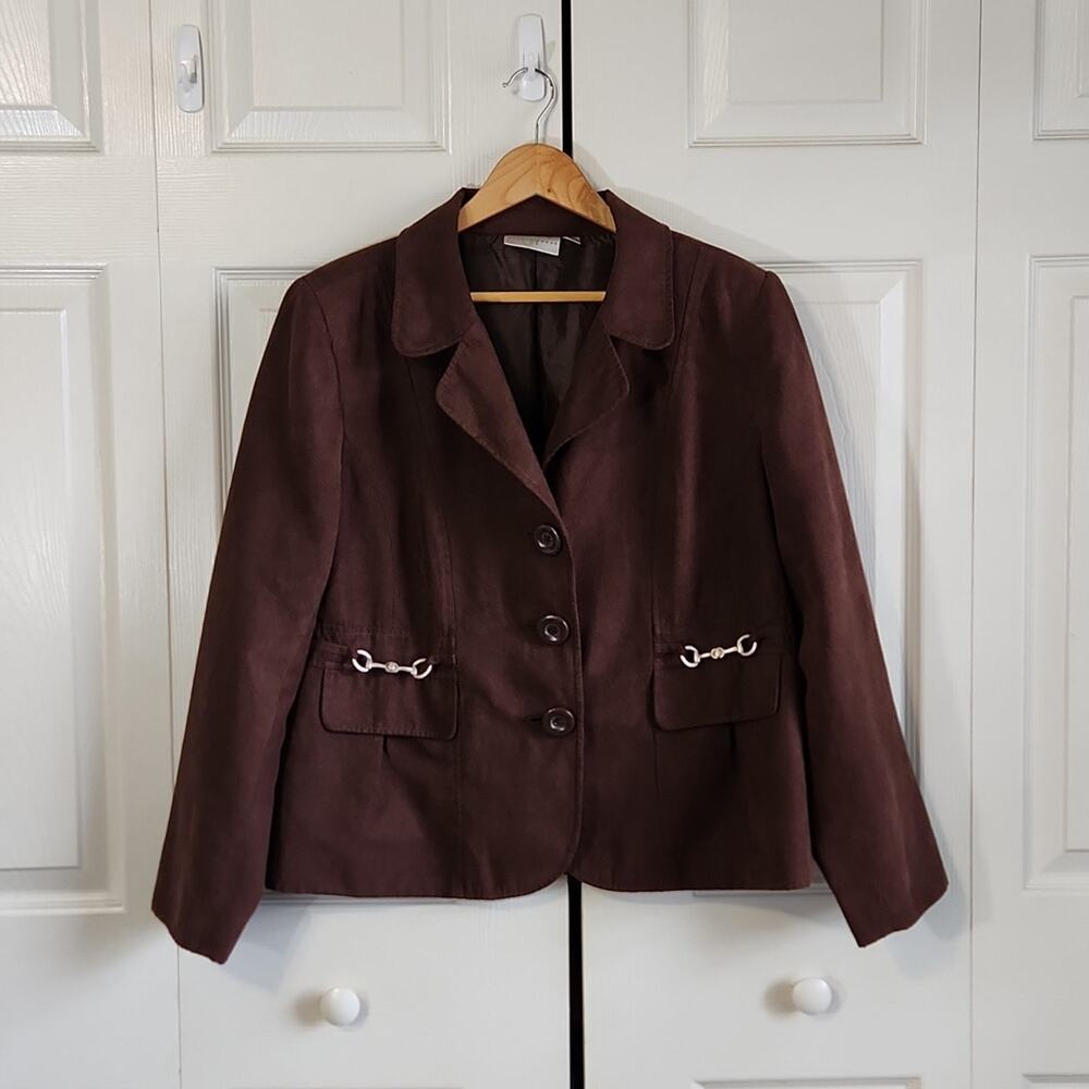 Studio Works Womens Chocolate Brown Blazer Jacket Size 14 Buckle Western Neutral
